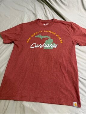 Carhartt Red Short Sleeve Great Lakes State Graphic Tee with Green Map
